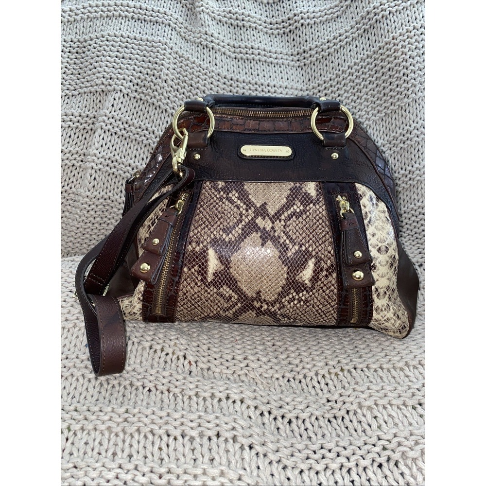 Cynthia Rowley Snakeskin Brown Leather Purse Satchel Bag
